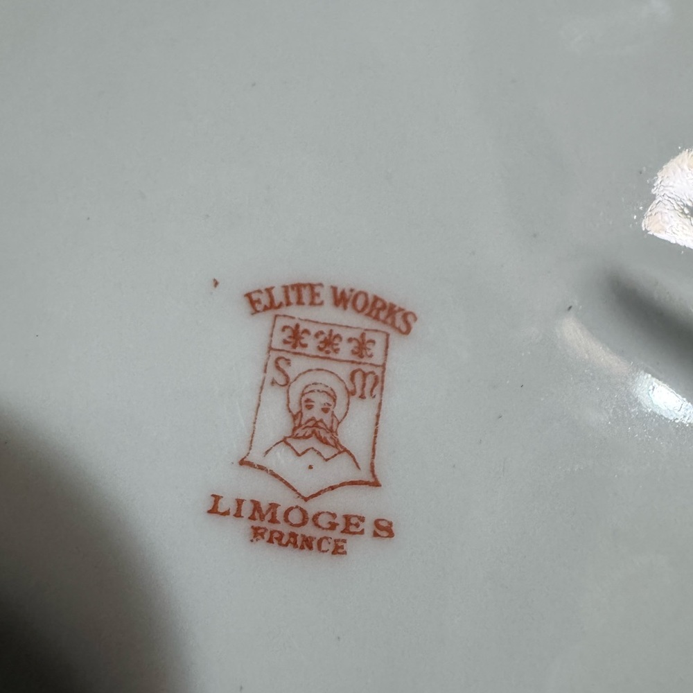 Vintage Elite Works Limoges France Covered Dish Vegetable Serving Green Floral - Picture 9 of 15